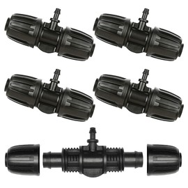 5 Pcs Barbed Tee Irrigation Tube Black Garden Connector 16mm to 4/7 Barbed Tee 1/2 inch Tubing for PE Hose Garden Irrigation Atomizer Irrigation