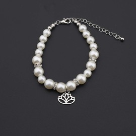 CENWA Lotus Flower Bracelet Zen Jewelry Lotus Flower Charm Gift for Women Macrame Lotus Bracelet Lotus Yoga Bracelet Friendship (Lotus Flower Pearl White)