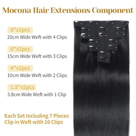 Mocona Clip in Hair Extensions Real Human Hair, Jet Black – 20 Inch 7pcs 70g/Pack, Soft Remy Human Hair Clip in Extensions Straight Capable for all Occasion (#1 20 Inch)