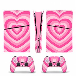 Digital Edition Version Slim Skin Stickers Controller Console Panels Decal Cover Colorful Pink Heart 5 Station Play Accessories Decor Vinyl Wrap Bubble-Free & Easy to Apply