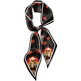Cabreche Hair Head Scarf Neck Scarves Silk Feeling Long Satin Fashion Cute Aesthetic Decoration Handbag Women Girls 59 * 6.7''-Rainbow Skeleton