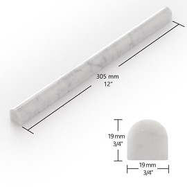 10-Pack Carrara White Marble Pencil Liner Tile, 3/4" x 12" Honed Natural Stone Bullnose Tile Edge Trim Molding for Kitchen Backsplash, Bathroom and Shower Wall