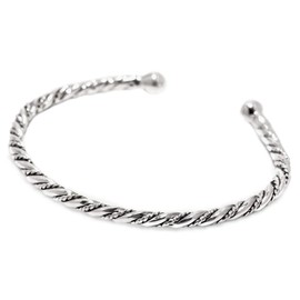 Roza Elegant Bangle Diameter 6.5 cm Vintage Friendship Jewellery Corded Bracelet 925 Sterling Silver, Fabric, Without Stone