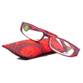 Florence, Premium Reading Glasses, High End Readers +1.25 to +3.00 Magnifying. Paisley Red, Optical, Rectangular Style. NY Fifth Avenue