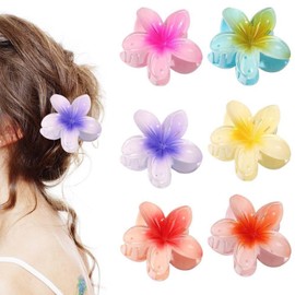 Henyall 6Pcs Flower Hair Clip,Hawaiian Flower Claw Clip for Thick and Thin Hair,Strong Hold Nonslip Hair Clips,Nonslip Flówer Claw Clips for Women and Girls(6 colors)