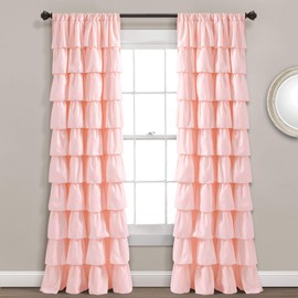 Lush Decor Blush Ruffle Window Curtain-Shabby Chic Farmhouse Style Panel for Living, Dining Room, Bedroom (Single), 84” x 50 L