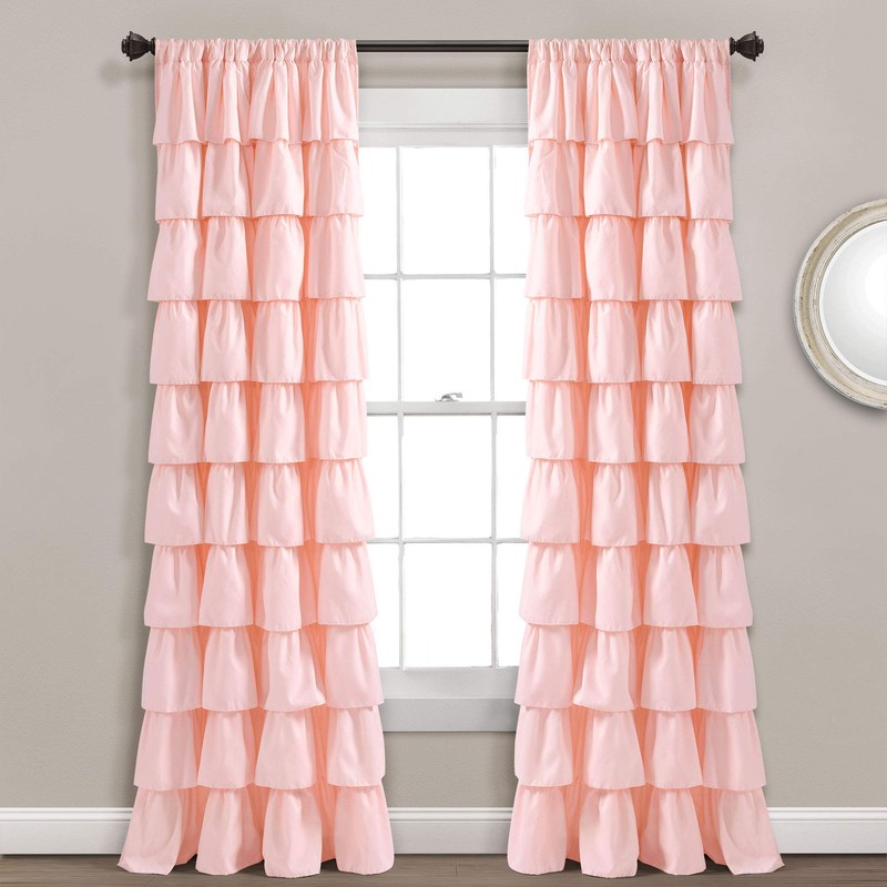 Lush Decor Blush Ruffle Window Curtain-Shabby Chic Farmhouse Style Panel