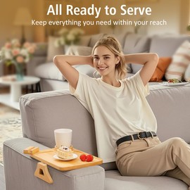 Kssiaz Couch Arm Tray, Couch Arm Table with 360° Rotating Phone Holder & Cup Holder, Sofa Arm Tray for Easy Access, Couch Cup Holder for Snacks, Phone, Control, Cups