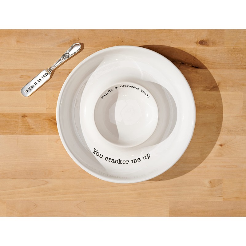 Mud Pie Circa Cheese Ball Dish Set,White, dish 1 1/2"