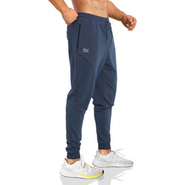 BROKIG Men's Carrot Sweatpants with Zipper Pockets Tapered Joggers Men Track Pants for Workout Jogging Gym Casual(Navy Blue,Medium)