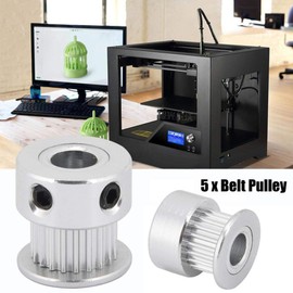Richer for 5 x GT2 Timing Belt Pulley 20 Teeth 6.35 mm Bore 5pcs Aluminium Drive Belt Pulley Wheel Timing Belt Kit, Large Spare Parts for 3D Printer Silberig