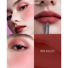 TIMEPHORIA Tinta para Labios y Mejillas 3 en 1, Labial de Lodo Velvet Mate Difuminado, Rubor en Crema de Larga Duración con Aplicador de Silicón, Maquillaje Multiusos para Rostro y Ojos 006 Halley