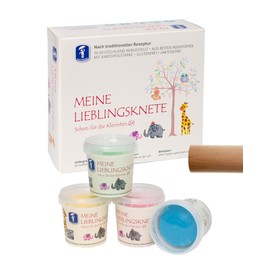 Feuchtmann My favourite dough + rolling pin | kneading set 4 x 150 g | vegan gluten-free dough | children's dough non-toxic | play dough for creative play from 2 years