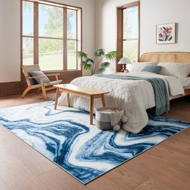 DSKOGYEM 6x9 Marble Abstract Area Rug, Non-Slip Blue and White Modern Rug, Soft Low Pile Washable Area Rugs, Abstract Rugs for Living Room, Dining Room, Bedroom, Home Decor