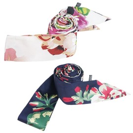 Lujuny 2 Pc Handbag Handle Wrap Chiffon Silk Scarf - Skinny Long Thin Ribbon Hair Band for Women Girls, 78.0 inch (Flower)