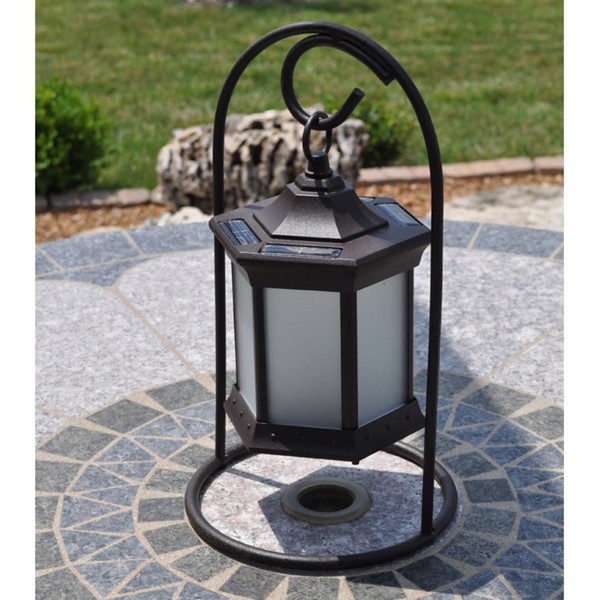 Starlite Garden and Patio Torche SLASFG Solar Lantern with Arch Stand, Brown/Frosted Glass