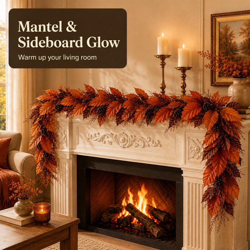Fall Garland for Mantle, Autumn Garlands for Thanksgiving Home Decor