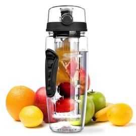 HydroFruition: 32oz Fruit-Infused Hydration Water Bottle Drinkware Stylish Portable Reusable Leakproof Tumbler - Color: Black