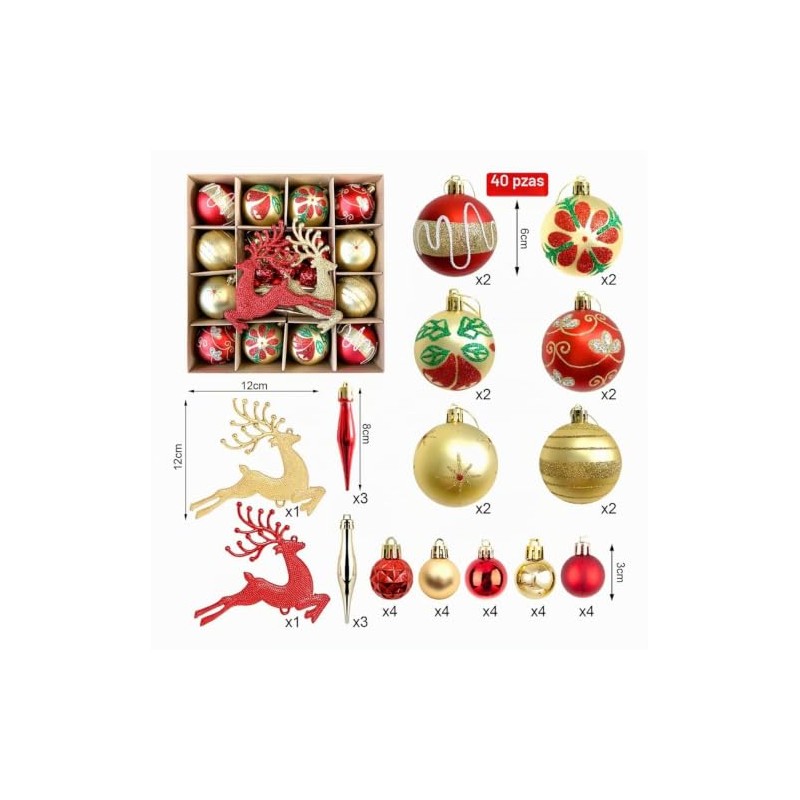 Esferas de Navidad, 40 Unidades Juego de Bolas de Navidad