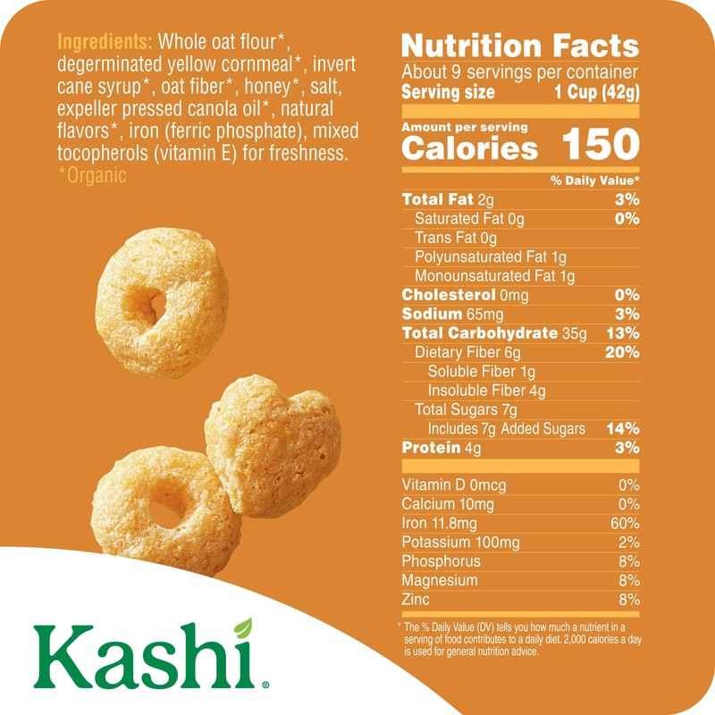 Kashi Breakfast Cereal, Organic, Whole Grain, Honey Toasted, 13.6oz Box