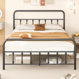 Giantex Metal Platform Bed Frame Queen Size, Victorian Style Queen Platform Bed with Headboard & Footboard, Heavy Duty Mattress Foundation, 1100 lbs Capacity, No Box Spring Needed, Noise-Free, Black