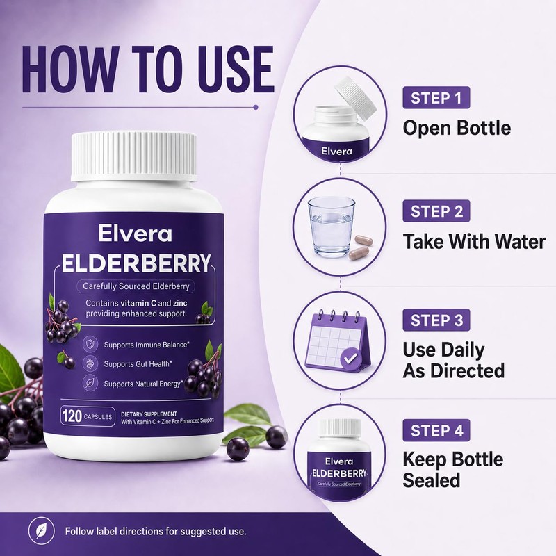 Elvera Elderberry Gut Support - Vitamin C & Zinc, Daily