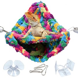 QWR Soft Reptile Hammock,Double-Layer Hammock for Bearded Dragon Tank Hanging Bed with Strong Adhesive Hooks,Breathable Swing for Lizard Gecko Chameleon(Triangular)
