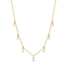 Amberta Women's 925 Sterling Silver Freshwater Pearl Necklace, Gold, Pearl