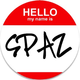 Kiwi Gifts Hello My Name Is Spaz - 3 Inch Circle Sticker 3" x 3" - Nametag
