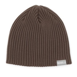 UNDERCONTROL Logo Label Unisex Fall Winter Acryl Cotton Mixed Thin Fitted Outdoor Beanie Korea Knit Slouchy Skull Ski Hat (Brown)