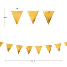 32 ft Gold Fabric Triangle Banner Flag Double Sided Metallic Holographic Pennant Garland for Wedding Baby Bridal Shower Birthday Bachelorette Engagement Christmas Hen Party Decoration