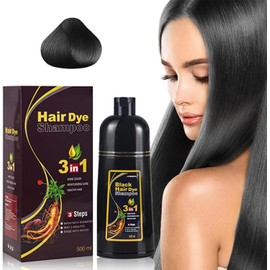 Cham pú Instant Hair Color para Ca bello,Cham pú para Teñir el Cabello, Ch ampú Tinte Instantáneo 3 En 1,Coloración a Base de Hierbas en Minutos para Mujeres y HombresTeñir el Cabello (Negro)