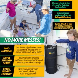Portable Boat Trash Can, Reusable Trash Bag, Leakproof Liner, Boat Storage Organizer, Trash Bag Holder, Boat Accessories Marine, Pontoon Boat Accessories, Fishing, Sandbar, or Camping Gifts (Black)