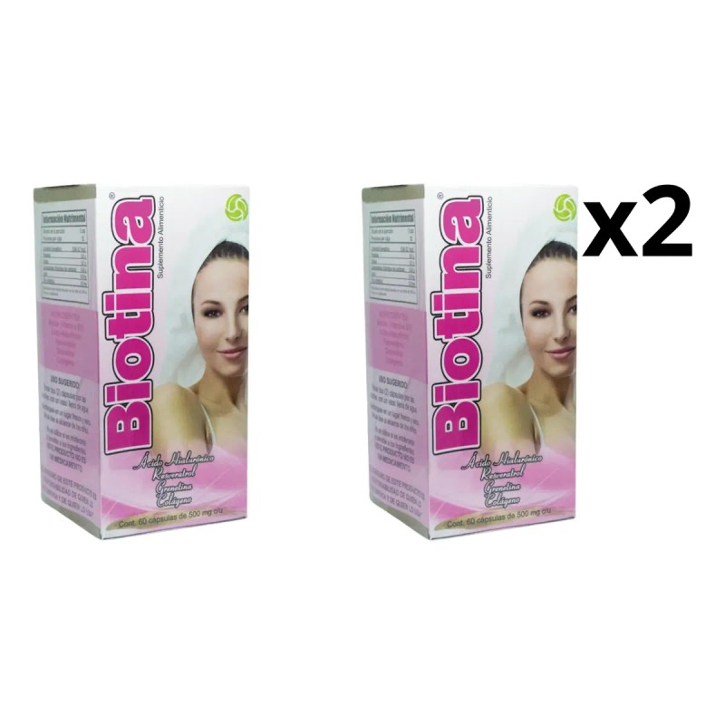 Biotina, Colágeno Y Ácido Hialurónico 60 Cápsulas 2 Piezas