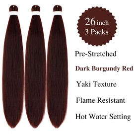 Braiding Hair Pre stretched Dark Burgundy Prestretched Braiding Hair for Black Women 99j Kids Ez Braid Twist Knotless Synthetic Colored Hypoallergenic Yaki