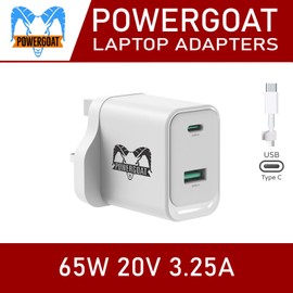 PowerGoat 65W Replacement For HP 1BS68UT 1BS69UT UK Wall Plug GaN Charger Type-C PD Fast Charging Adaptor with Cable White
