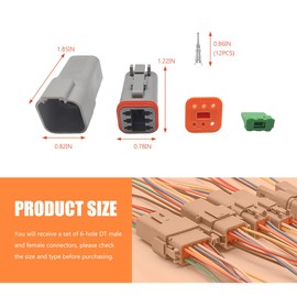 ZNDAW DT 6 Pin Connector Kit, 16 AWG Automotive Waterproof Electrical Plug 6 Way Male Female Socket, DT04-6P DT06-6S Connectors with Crimp Wire Terminals for Car Truck Motorcycle