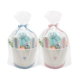 2 Pack Large Woven Easter Baskets for Kids - Boy & Girl Options, Empty Basket with Gift Bags and Ribbons Cute Easter Decorations Bunny Ears Designs (Pink+Blue)