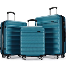 GinzaTravel 3-piece expandable luggage sets with Spinner Wheels， ABS hardshell Suitcase with TSA Lock，Large Luggage for Family Travel & carry on 20/24/28，Malachite Green color