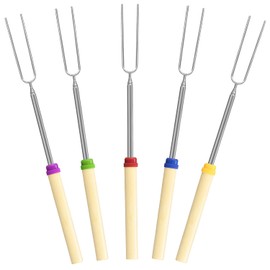 5 Pack Marshmallow Roasting Sticks Set, Extendable 32in Long Metal Barbecue Skewers with Wooden Handle, for Marshmallow, Hot Dogs, Camping, BBQ, Grill
