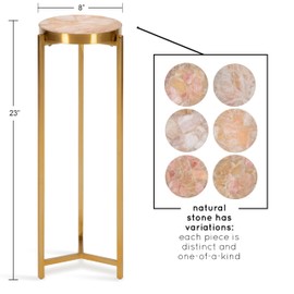 Kate and Laurel Aguilar Modern Drink Table, 8 x 8 x 23, Pink and Gold, Genuine Rose Quartz Accent Table for Small Spaces