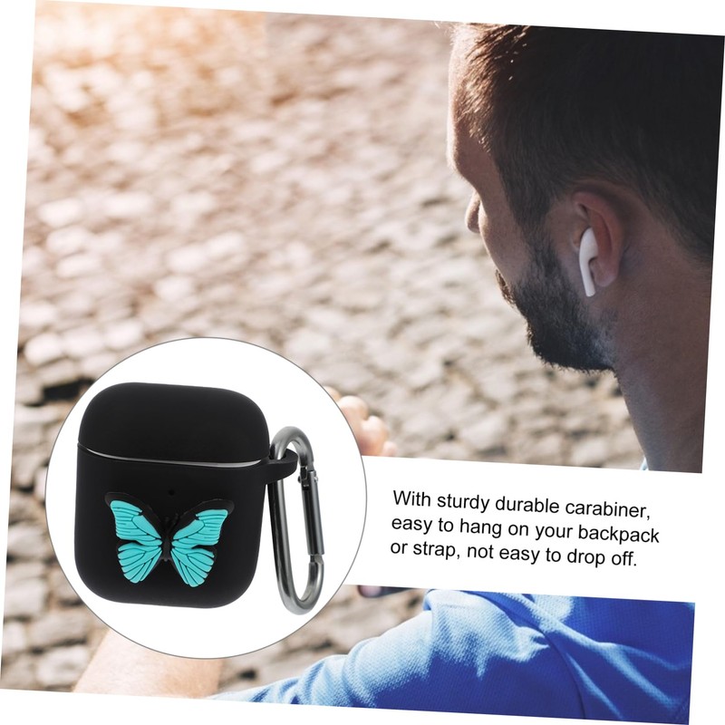 TEHAUX 2pcs Cartoon Butterfly Wireless Earphone Cases with Carabiner Protective