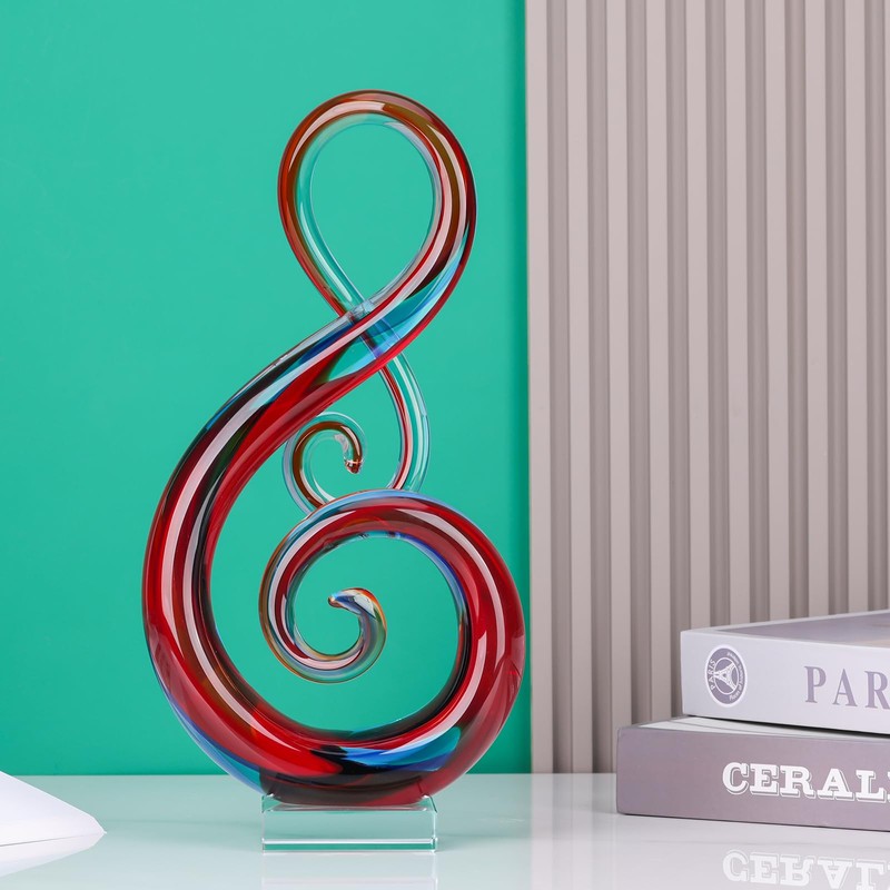 LCCCK 13" H Large Glass Sculpture Red Hand Blown Glass