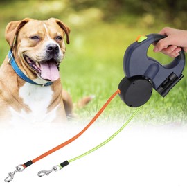 Double Retractable Dog Lead, Pet Walking Leash with Flashlight, Extendable Flexible Dog Cat Traction Rope with Non-Slip Handle (Dark Gray)