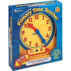 Learning Resources Primary Time Teacher 12-Hour Learning Clock, Teaching Clocks for Kids, Ages 4+
