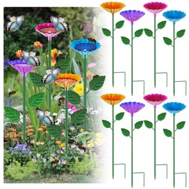 8 Pcs Large Bee Watering Station 25 x 2.6 Inch Metal Vivid Flower Bee Water Feeder for Garden Butterfly Feeders for Outdoors Colorful Butterfly Bath Bowl for Bird Insect Outside Yard