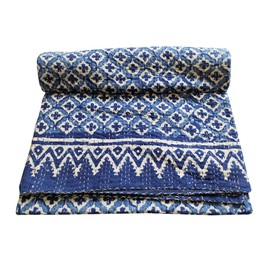 thehandicraftworld New Indian Cotton Hand Block Print Queen Quilt Kantha Bedspread Coverlet Bedding