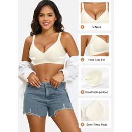 Xcutting Womens Wireless Seamless Bras Supportive Push Up Comfort Soft No Underwire Full Coverage T-Shirt Bra Everyday, Beige-Medium