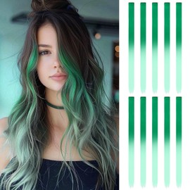 10 Pcs Hair Extensions | 22 In Hairpieces | Clip In Hair Extension | Hair Accessories for Girls (Green-light green gradient)