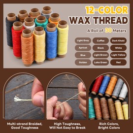 JUAYING Leather Sewing Kit, Leather Working Tools Set, Upholstery Repair Kit with Leather Prong Punch, Waxed Thread, Sewing Needles, Awl, Leather Stitching Kit DIY Leather Craft Sewing